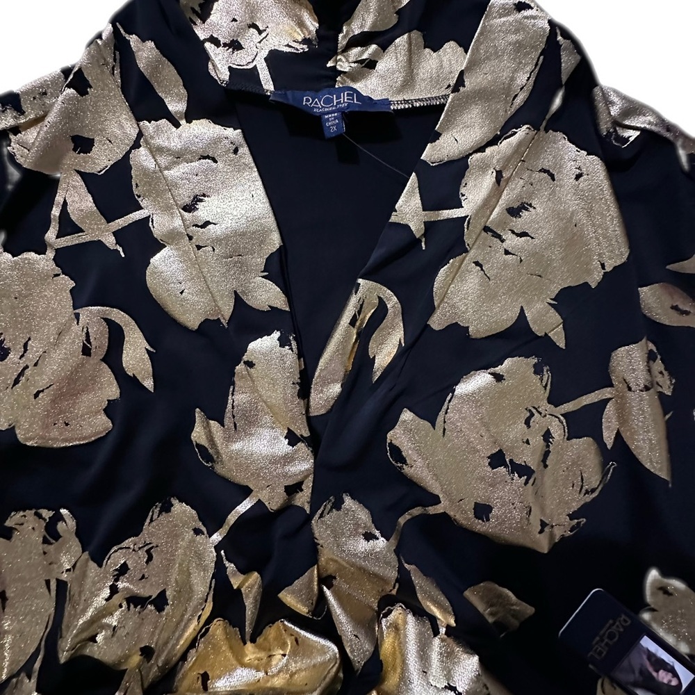 NWT Rachel Roy ladies black & gold blouse stretch polyester & spandex size 2X - Picture 4 of 9